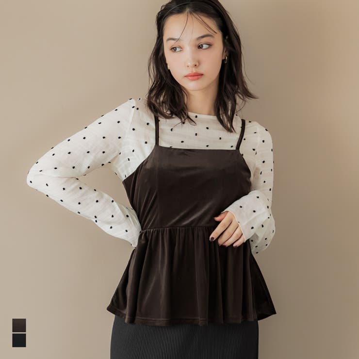 【20％OFFクーポン配布中！10/25(土)23:59まで】coca 上品な光沢とフレアシルエットで魅せるベロアビスチェ トップスのサムネイル