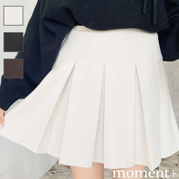 【10％OFFクーポン！12/11(木)1:59まで】moment+ 厚手TPUカットジョーゼットワイドプリーツミニスカパン スカート
