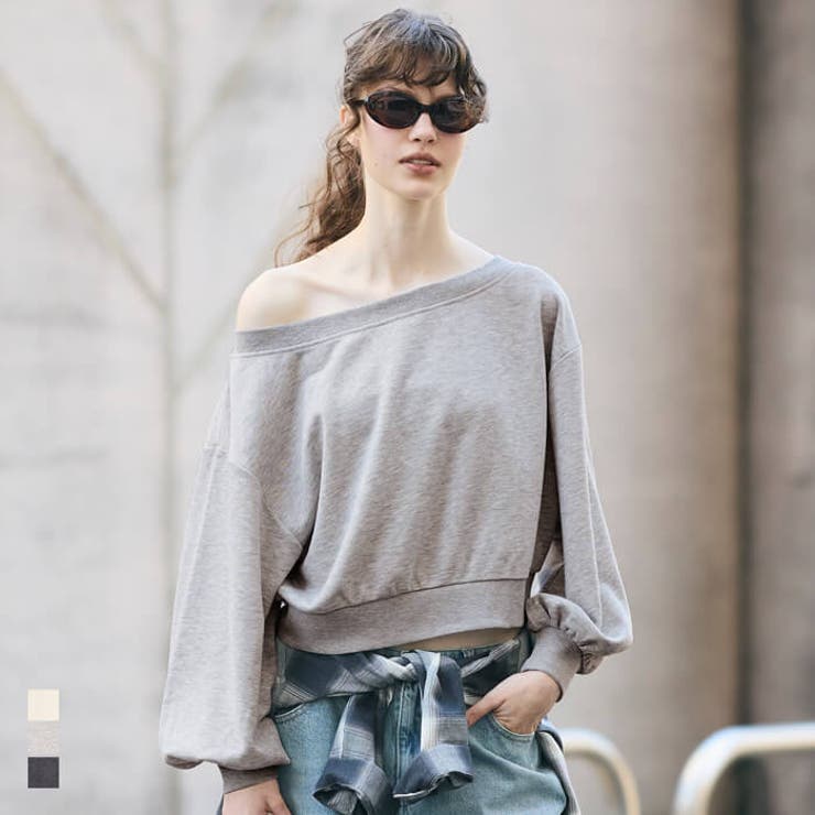 【5％OFFクーポン！10/9(木) 1:59まで！】coca 【新色追加】裏毛オフショルダースウェット トップスのサムネイル