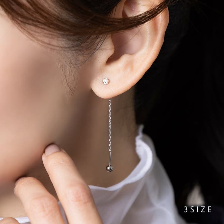 【10％OFFクーポン！11/27(木)1:59まで】CREAM-DOT ステンレス製 ピアス 金属アレルギー つけっぱなし サージカルステンレス レディース アメリカンピアス 両側 ネジロック式 ボールキャッチ パヴェ ビジュー 揺れる 3サイズ シル