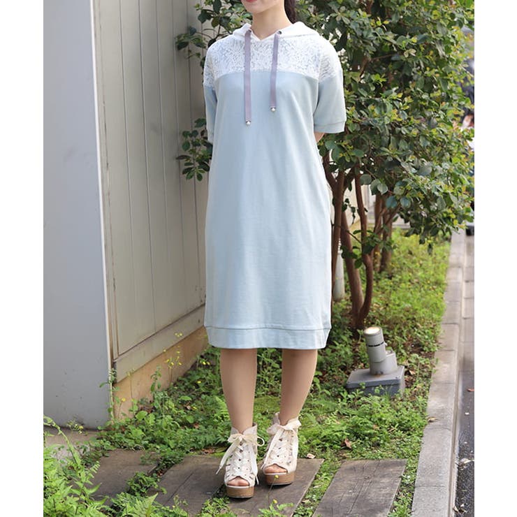 axes femme バイカラーパーカーチュニック トップス