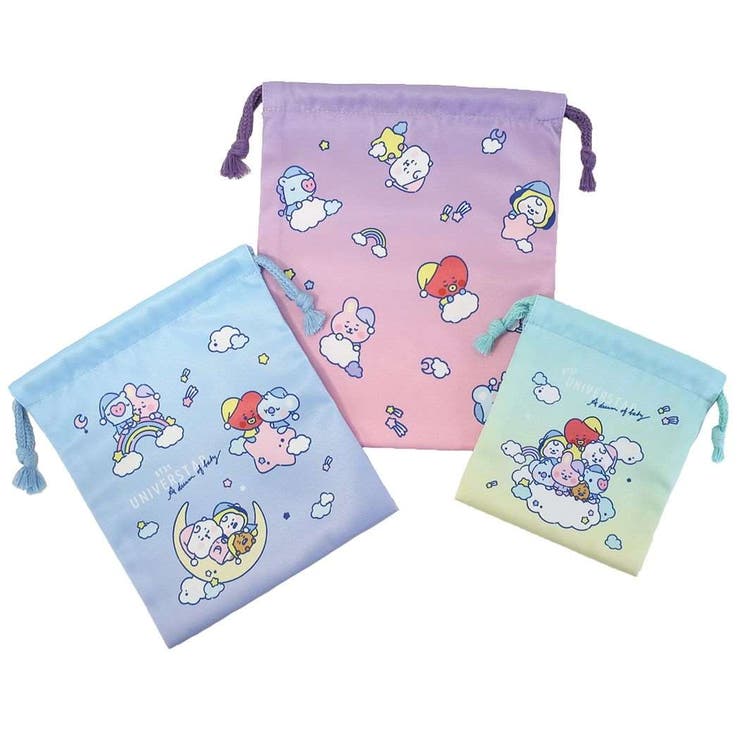 【10％OFFクーポン！本日実施中】cinemacollection BT21 巾着袋 きんちゃくポーチ 3点セット おやすみ LINE FRIENDS カミオジャパン 小物入れ キャラクター 商品 シネマコレクション バッグ・鞄