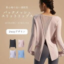 【5/16 1:59まで 5%OFFクーポン】teddyshop ヨガウェア 長袖 ヨガトップス 全4色 無地 黒 メッシュ バックスリット ラウンドネック ラ...