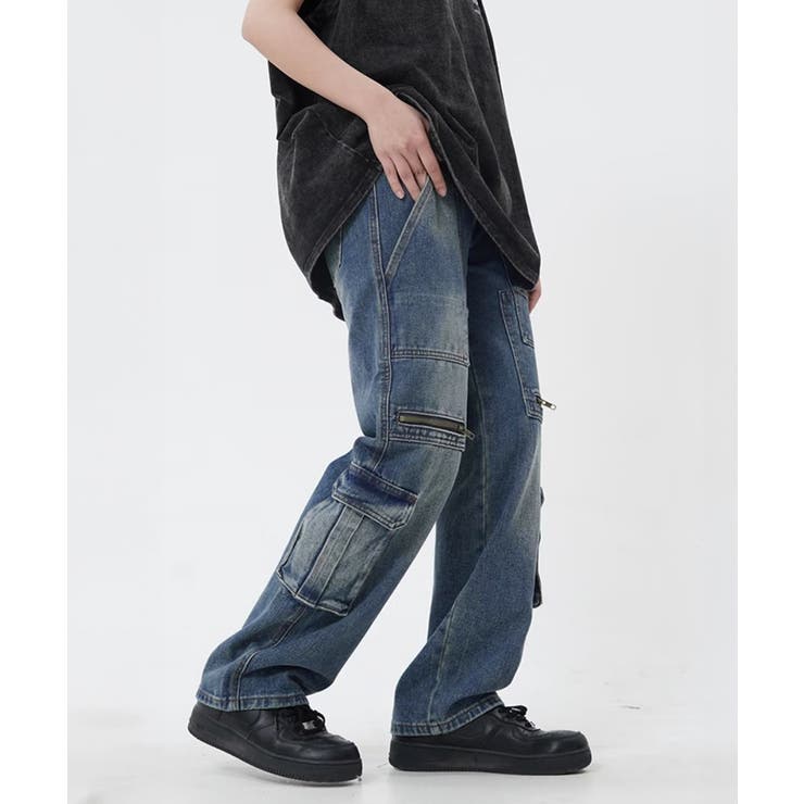 Miniministore 데님 카고 팬츠 한국풍 와이드 청바지 바지 바지
