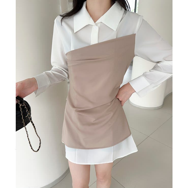 aimoha 【Jasmine】レイヤード風アシンメトリーワンピース Jasmine?Grandiflorum ワンピース・ドレス