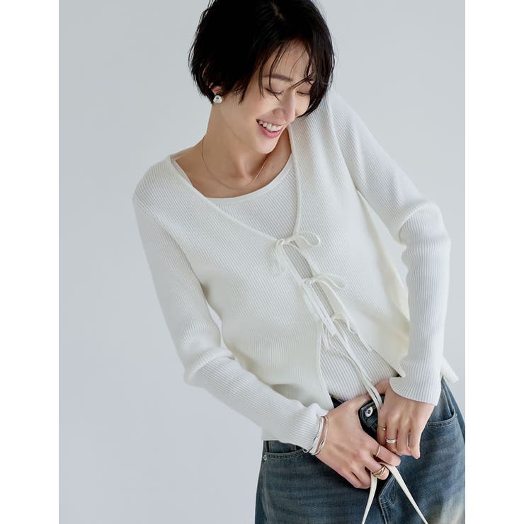 Re:EDIT [2点セット]リボンカーディガン×アメスリキャミソールセット トップス shoplistselect-10355848 SHOPLIST サンプル画像3