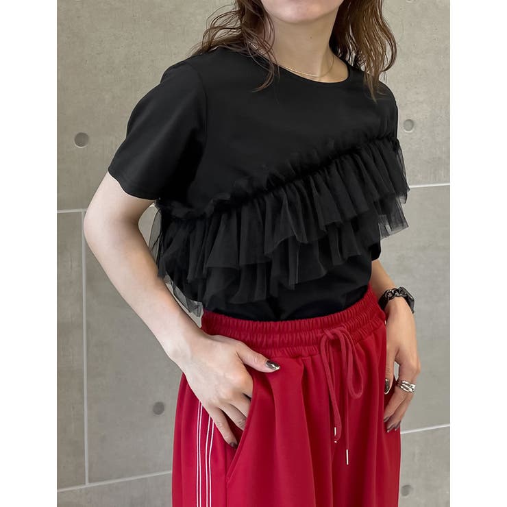 Re:EDIT [2024 SUMMER COLLECTION][接触冷感]チュールアシンメトリーデザインTシャツ トップス shoplistselect-10355910 SHOPLIST サンプル画像2