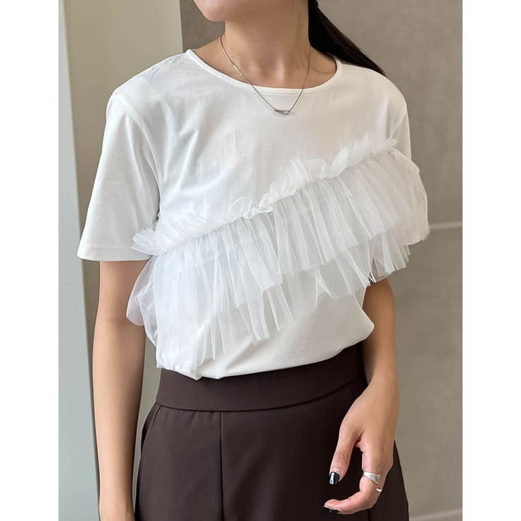 Re:EDIT [2024 SUMMER COLLECTION][接触冷感]チュールアシンメトリーデザインTシャツ トップス shoplistselect-10355910 SHOPLIST サンプル画像3