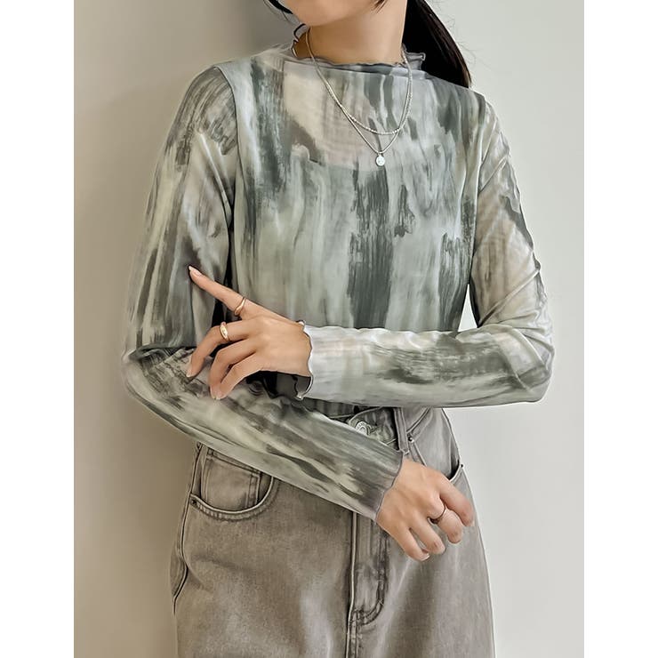 【10％OFFクーポン！9/11(金)1:59まで】Re:EDIT シアーマーブル柄ハイネックトップス トップス shoplistselect-10355926 SHOPLIST サンプル画像3