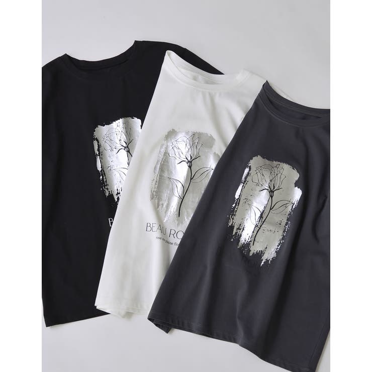 【エントリーでP10倍！9日(金)1:59まで】Re:EDIT [UVカット][紫外線対策]箔フラワーTシャツ トップス shoplistselect-10355939 SHOPLIST サンプル画像2
