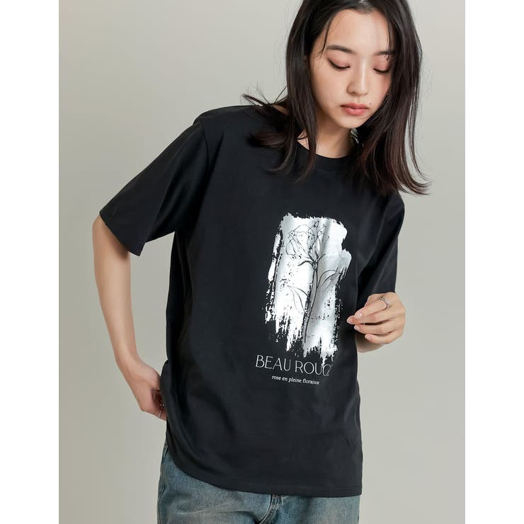 【エントリーでP10倍！9日(金)1:59まで】Re:EDIT [UVカット][紫外線対策]箔フラワーTシャツ トップス shoplistselect-10355939 SHOPLIST サンプル画像3
