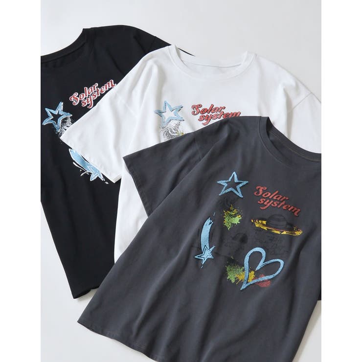 【10％OFFクーポン！9/11(金)1:59まで】Re:EDIT [UVカット][接触冷感]オーバーサイズプラネットグラフィックTシャツ トップス shoplistselect-10355941 SHOPLIST サンプル画像2