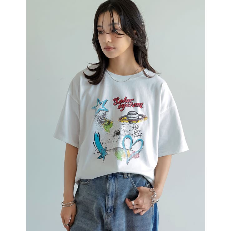 【10％OFFクーポン！9/11(金)1:59まで】Re:EDIT [UVカット][接触冷感]オーバーサイズプラネットグラフィックTシャツ トップス shoplistselect-10355941 SHOPLIST サンプル画像3