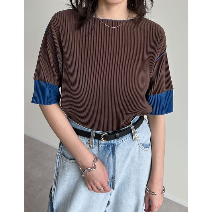 Re:EDIT プリーツ袖配色クルーネックトップス トップス shoplistselect-10355952 SHOPLIST サンプル画像2