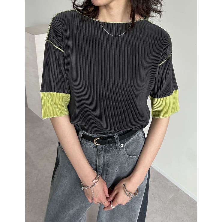 Re:EDIT プリーツ袖配色クルーネックトップス トップス shoplistselect-10355952 SHOPLIST サンプル画像3