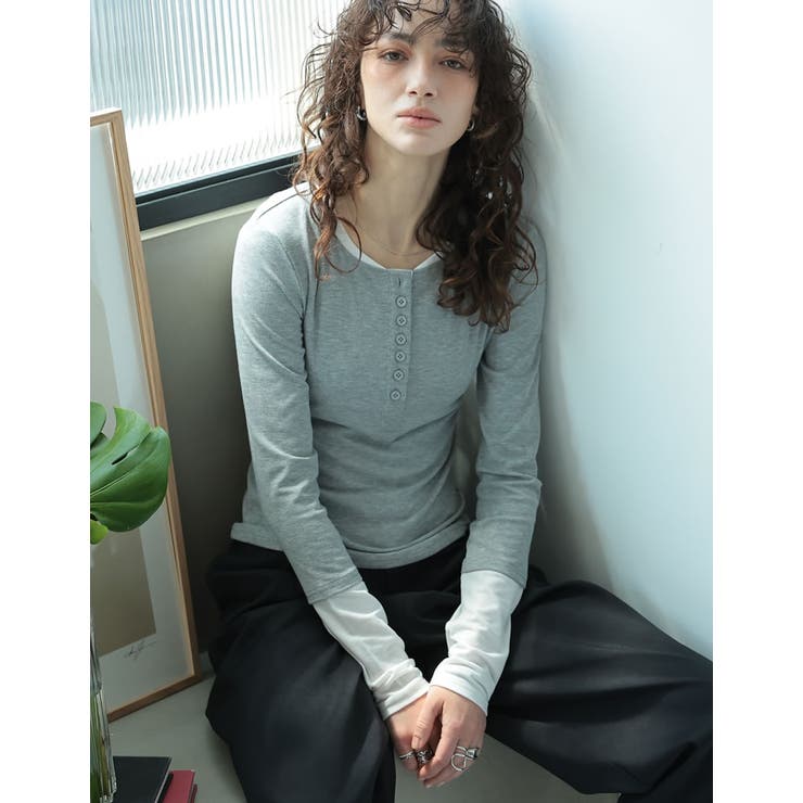Re:EDIT [涼感]配色レイヤード風ヘンリーネックニットトップス トップス shoplistselect-10355961 SHOPLIST サンプル画像3