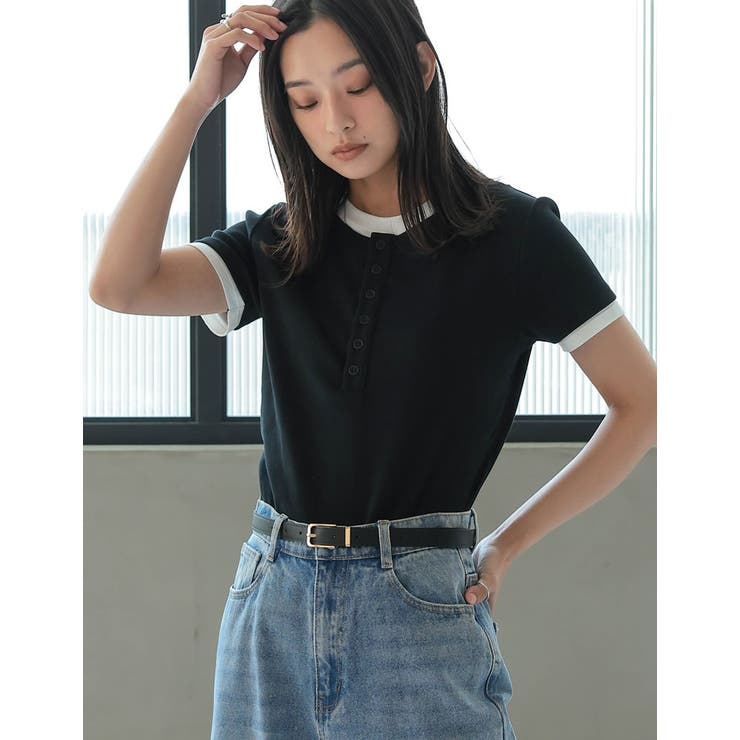Re:EDIT [2025 SUMMER COLLECTION]配色ヘンリーネックレイヤード風半袖トップス トップス shoplistselect-10355972 SHOPLIST サンプル画像2