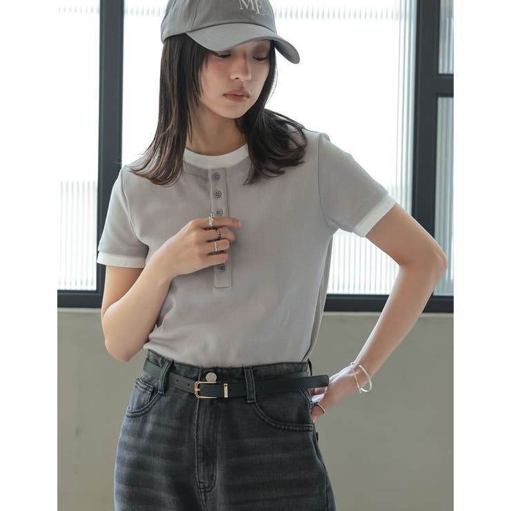 Re:EDIT [2025 SUMMER COLLECTION]配色ヘンリーネックレイヤード風半袖トップス トップス shoplistselect-10355972 SHOPLIST サンプル画像3