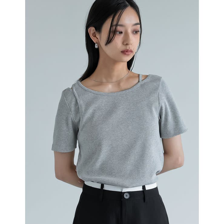 Re:EDIT スムースカットソーレーヤード風アシンメトリー半袖Tシャツ トップス shoplistselect-10355964 SHOPLIST サンプル画像3