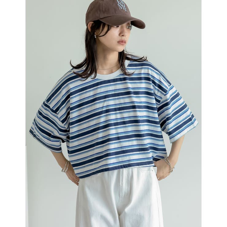 【10％OFFクーポン！9/11(金)1:59まで】Re:EDIT [2025 SUMMER COLLECTION]綿天竺マルチボーダーTシャツ トップス shoplistselect-10355977 SHOPLIST サンプル画像3