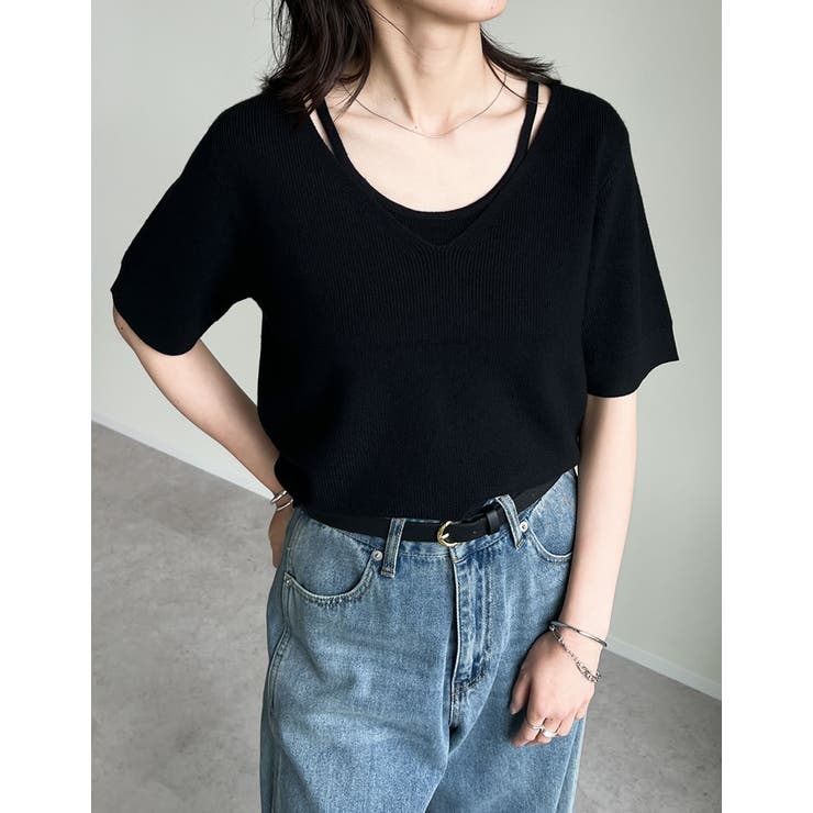 Re:EDIT [涼感]リネンタッチニットレイヤードライク半袖トップス トップス shoplistselect-10355994 SHOPLIST サンプル画像2