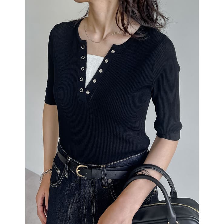 Re:EDIT [涼感]レーヨンブレンドシアーリブニットレイヤード風5分袖トップス トップス shoplistselect-10355989 SHOPLIST サンプル画像2