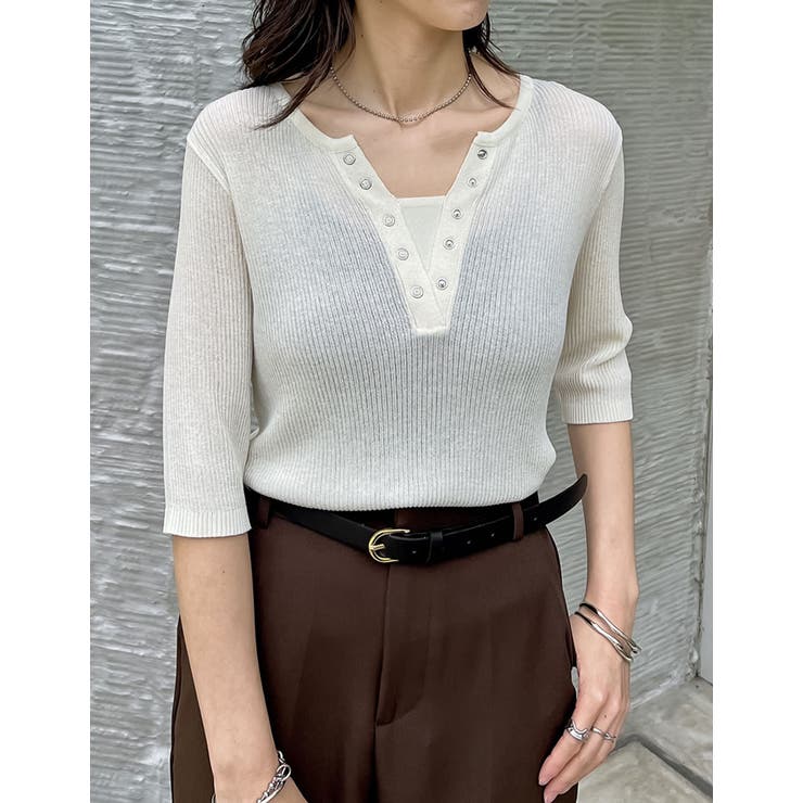 Re:EDIT [涼感]レーヨンブレンドシアーリブニットレイヤード風5分袖トップス トップス shoplistselect-10355989 SHOPLIST サンプル画像3