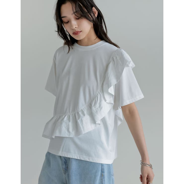 Re:EDIT [接触冷感][UVカット]異素材フリルドッキングTシャツ トップス shoplistselect-10356002 SHOPLIST サンプル画像2