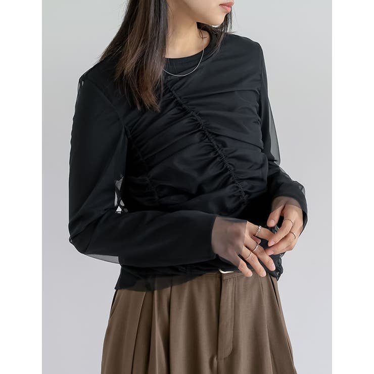 Re:EDIT リブ×チュール長袖レイヤードトップス トップス shoplistselect-10356003 SHOPLIST サンプル画像2