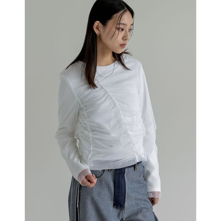 Re:EDIT リブ×チュール長袖レイヤードトップス トップス shoplistselect-10356003 SHOPLIST サンプル画像3