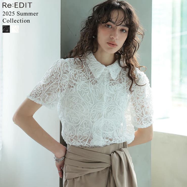 Re:EDIT [2025 SUMMER COLLECTION][オケージョン セレモニー]コードレースクロップド半袖シャツ トップス