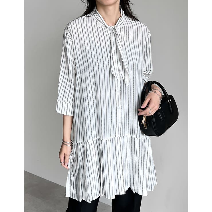 Re:EDIT 無地orストライプ柄スカーフデザインチュニックシャツ トップス shoplistselect-10356094 SHOPLIST サンプル画像3