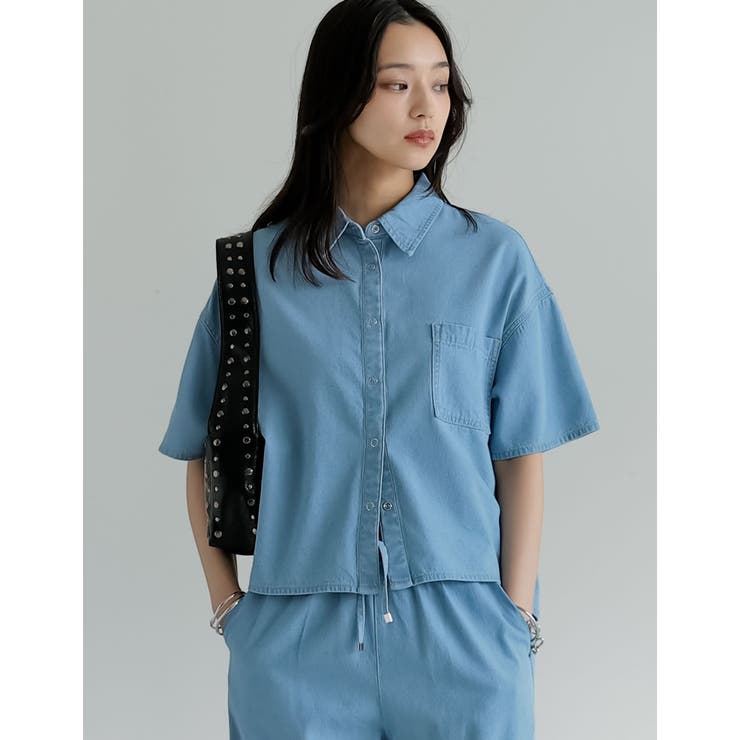 Re:EDIT [接触冷感]冷感デニムクロップド半袖シャツ トップス shoplistselect-10356081 SHOPLIST サンプル画像2