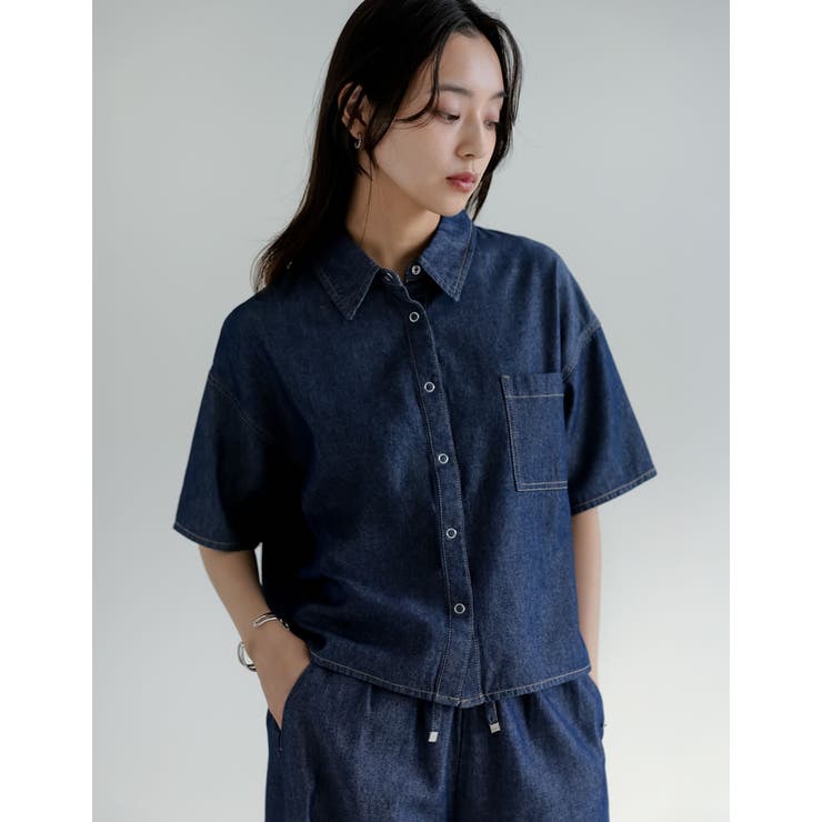 Re:EDIT [接触冷感]冷感デニムクロップド半袖シャツ トップス shoplistselect-10356081 SHOPLIST サンプル画像3