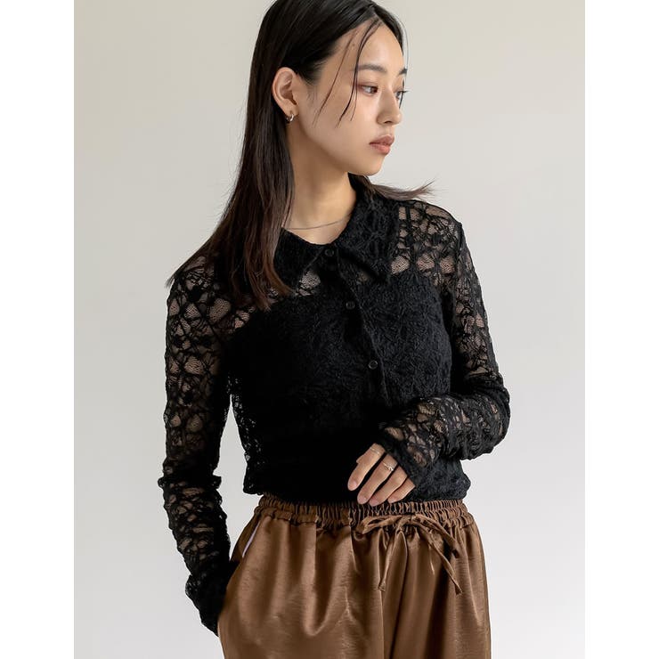 【10％OFFクーポン！9/11(金)1:59まで】Re:EDIT ストレッチレースポロカラー前開きトップス トップス shoplistselect-10356087 SHOPLIST サンプル画像2