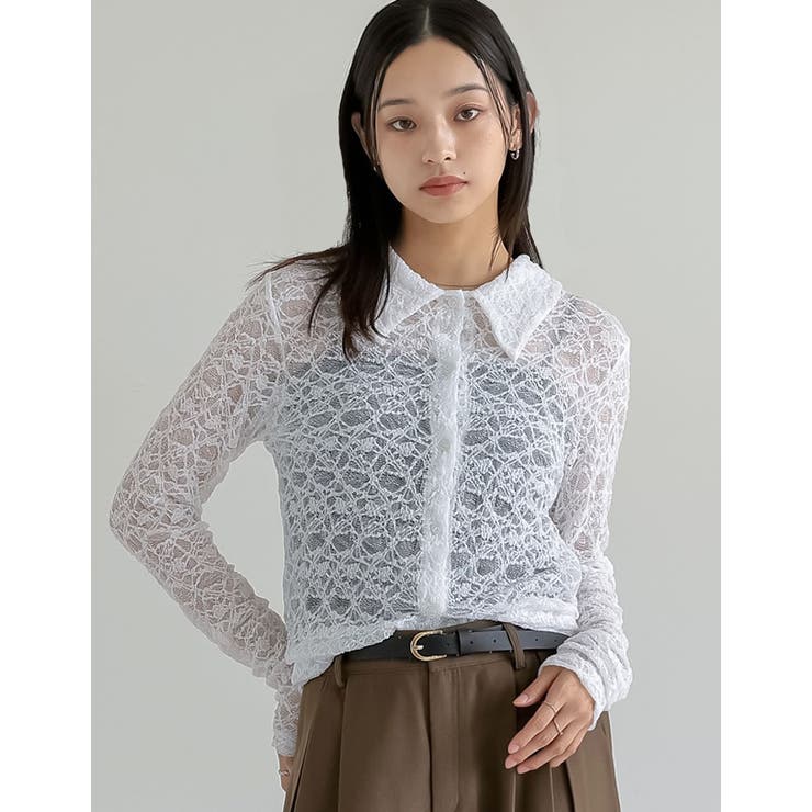【10％OFFクーポン！9/11(金)1:59まで】Re:EDIT ストレッチレースポロカラー前開きトップス トップス shoplistselect-10356087 SHOPLIST サンプル画像3