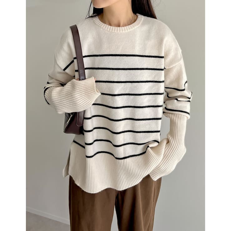 Re:EDIT 指穴クルーネック起毛ニットプルオーバー トップス shoplistselect-10356158 SHOPLIST サンプル画像2