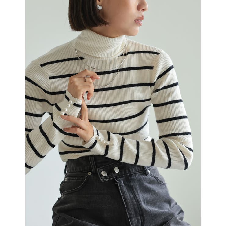 【エントリーでP10倍！9日(金)1:59まで】Re:EDIT 袖パール付きリブニットタートルネックトップス トップス shoplistselect-10356159 SHOPLIST サンプル画像2