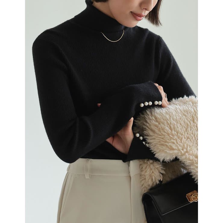 【エントリーでP10倍！9日(金)1:59まで】Re:EDIT 袖パール付きリブニットタートルネックトップス トップス shoplistselect-10356159 SHOPLIST サンプル画像3
