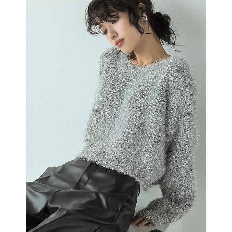 【10％OFFクーポン！8/27(木)1:59まで】Re:EDIT ラメミックスクロップド丈シャギーニットトップス トップス shoplistselect-10356189 SHOPLIST サンプル画像3