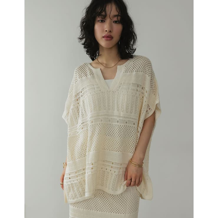 Re:EDIT [2024 SUMMER COLLECTION]かぎ針キーネックポンチョトップス トップス shoplistselect-10356201 SHOPLIST サンプル画像2