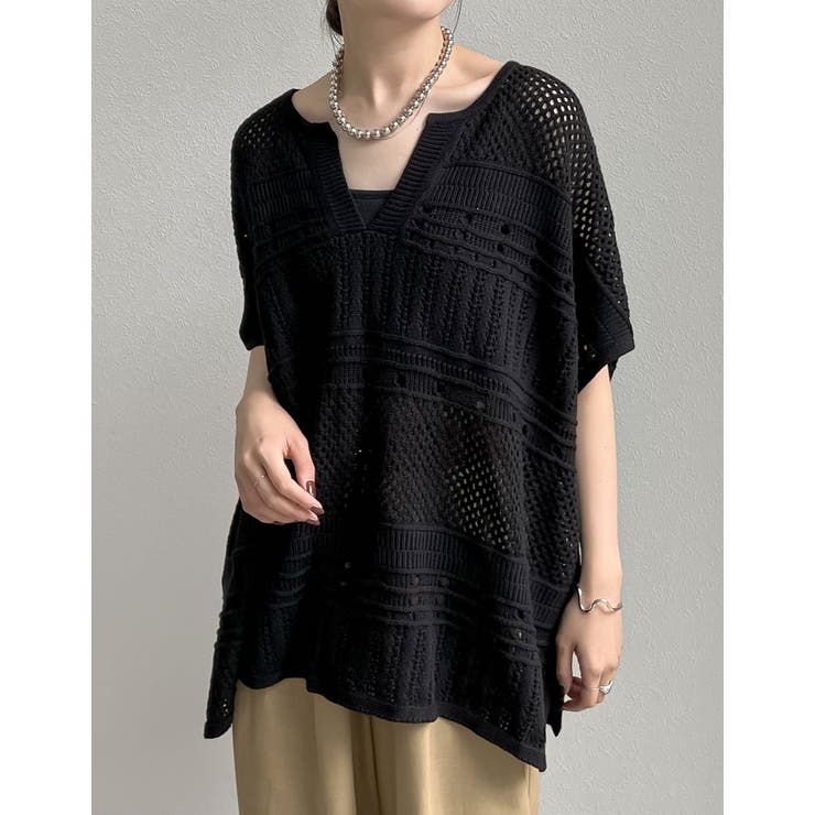 Re:EDIT [2024 SUMMER COLLECTION]かぎ針キーネックポンチョトップス トップス shoplistselect-10356201 SHOPLIST サンプル画像3