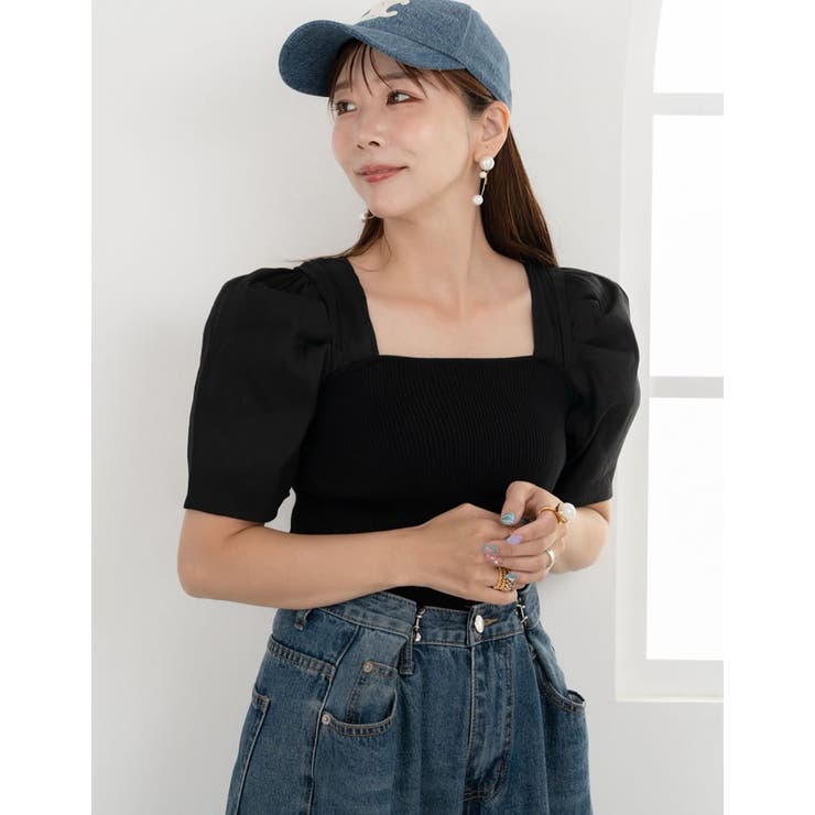 Re:EDIT [Maki×Re:EDIT][Makiコラボ]シアードッキングスクエアネックニットトップス トップス shoplistselect-10356208 SHOPLIST サンプル画像3