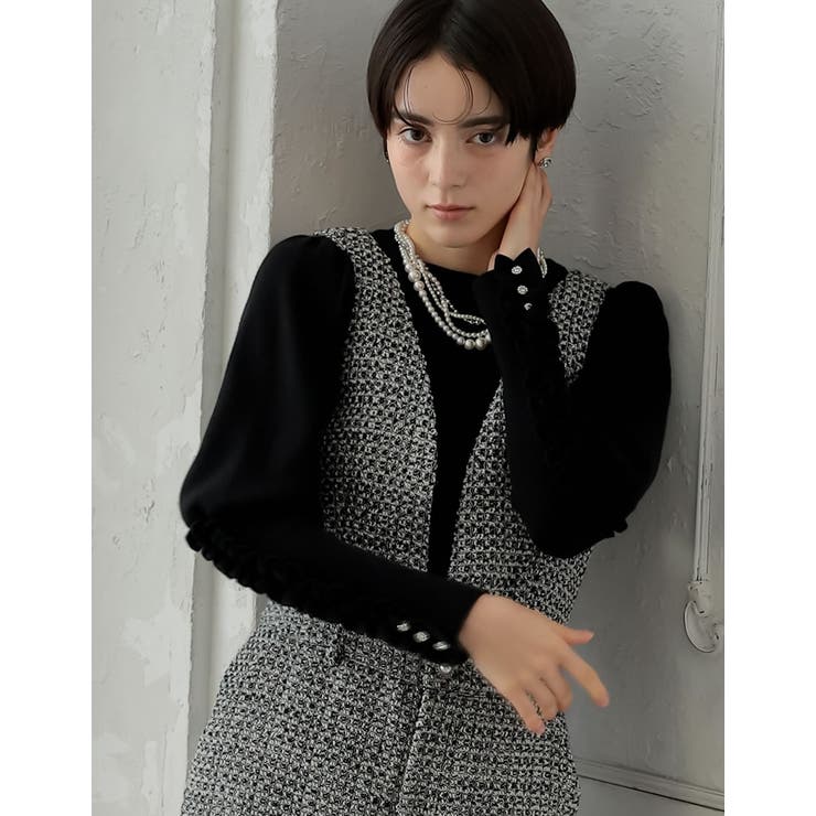 Re:EDIT [MEISM by Re:EDIT][2025AW COLLECTION]ビジュー×フリルスリーブニットトップス トップス shoplistselect-10356236 SHOPLIST サンプル画像3