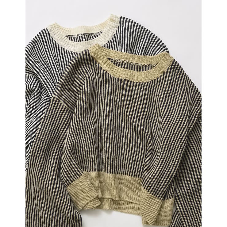 【10％OFFクーポン！9/11(金)1:59まで】Re:EDIT クルーネックストライプニットトップス トップス shoplistselect-10356240 SHOPLIST サンプル画像2