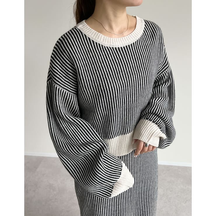 【10％OFFクーポン！9/11(金)1:59まで】Re:EDIT クルーネックストライプニットトップス トップス shoplistselect-10356240 SHOPLIST サンプル画像3