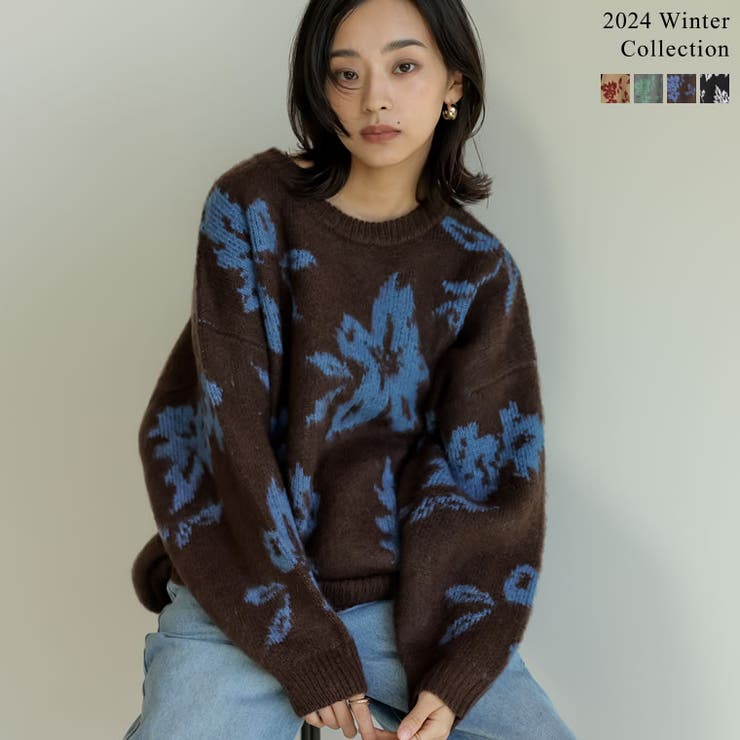 Re:EDIT [2024-25 WINTER COLLECTION]フラワー柄ジャガードクルーネックニットトップス トップス shoplistselect-10356244 SHOPLIST パッケージ画像