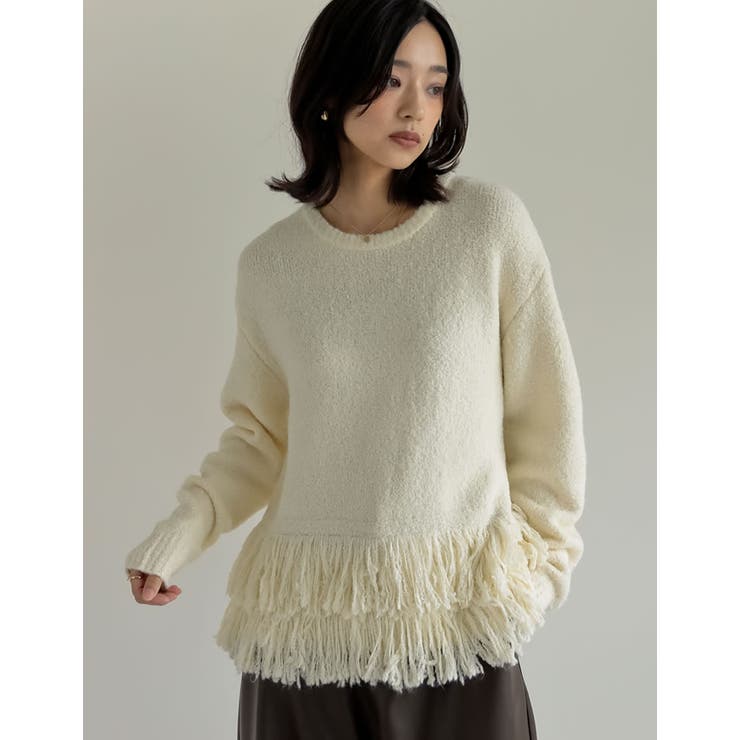 Re:EDIT [2024-25 WINTER COLLECTION]ブークレ裾フリンジニットトップス トップス shoplistselect-10356246 SHOPLIST サンプル画像2