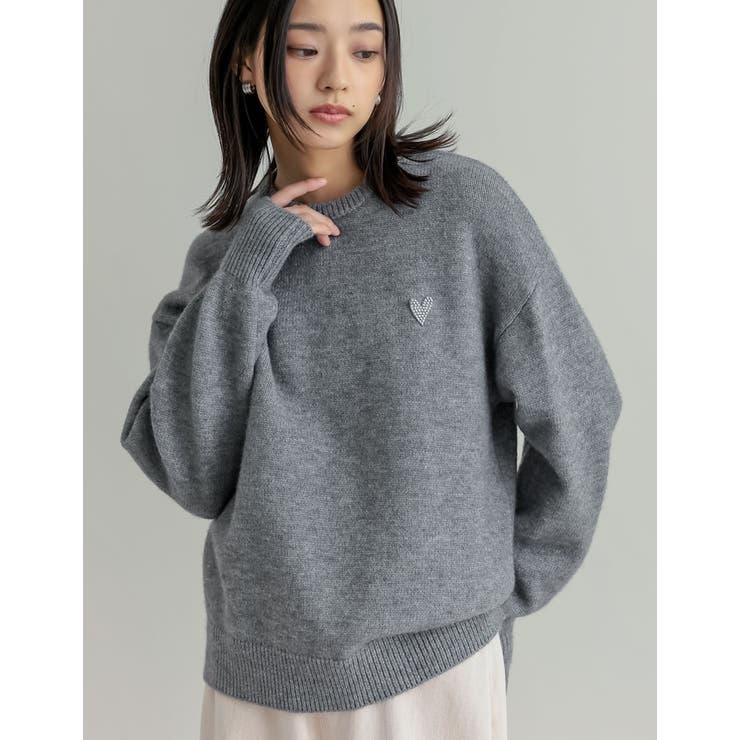 Re:EDIT アルパカタッチハートワッペン付きニットトップス トップス shoplistselect-10356256 SHOPLIST サンプル画像3
