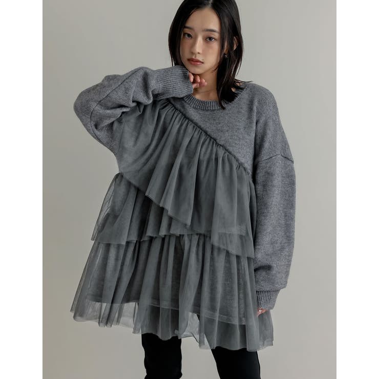 Re:EDIT アルパカタッチチュールアシメフリルニットトップス トップス shoplistselect-10356258 SHOPLIST サンプル画像3